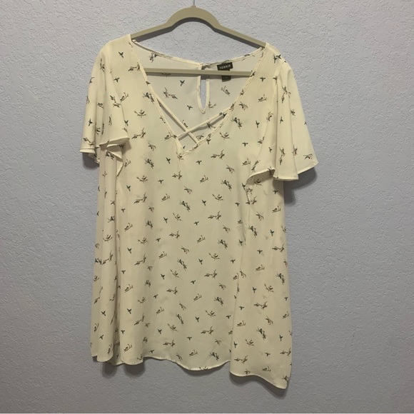 Torrid White Bird Print Flutter Sleeves Tunic Blouse 5X - Picture 1 of 4